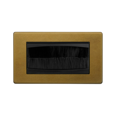 Screwless Old Brass 2 Gang 4 Module Brush Plate - SE Home