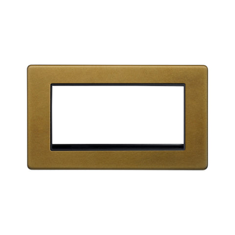 Screwless Old Brass 4 x25mm EM-Euro Module Faceplate