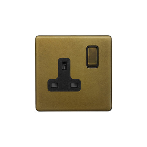 Screwless Old Brass 1 Gang Double Pole Socket Single 13A - SE Home