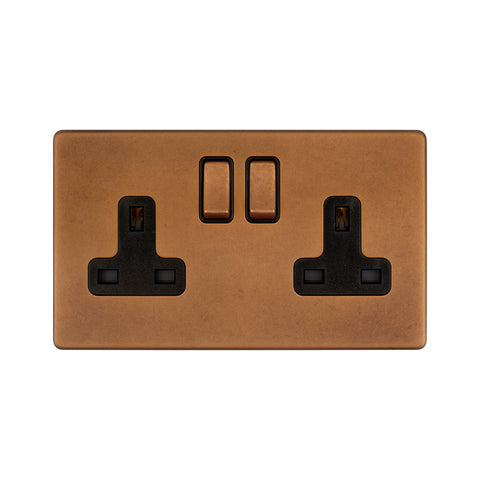 Screwless Antique Copper 2 Gang Double Pole Socket 13A - SE Home