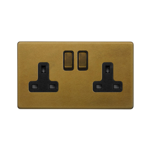 Screwless Old Brass 2 Gang Double Pole Socket 13A