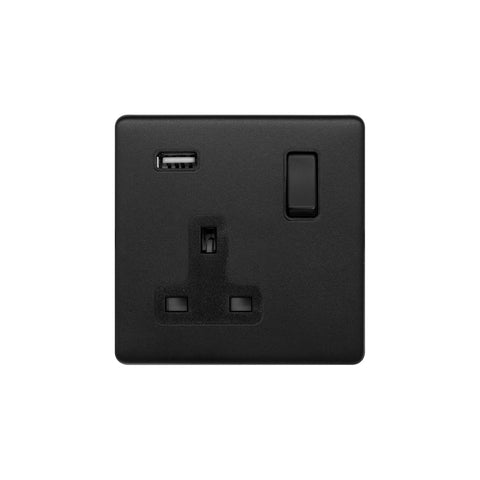 Screwless Matt Black Single Pole 1 Gang USB Socket