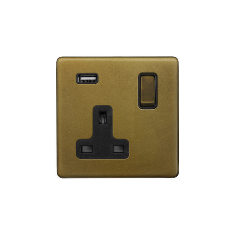 Screwless Old Brass Single Pole 1 Gang USB Socket