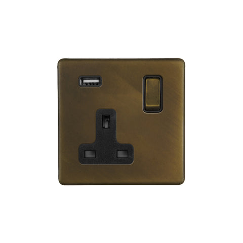 Screwless Vintage Brass Single Pole 1 Gang USB Plug Socket - SE Home