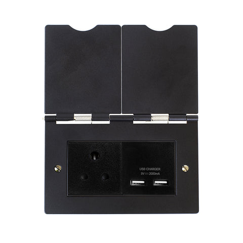 Screwless Matt Black Double Floor Outlet 5Amp Socket & USB Charger - SE Home