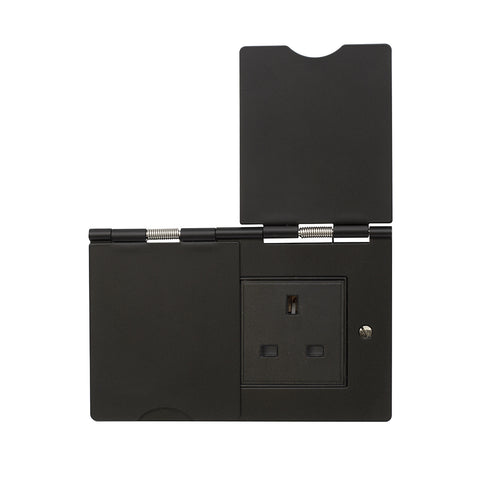 Screwless Matt Black 13A 2 Gang Euromod Floor Socket - SE Home