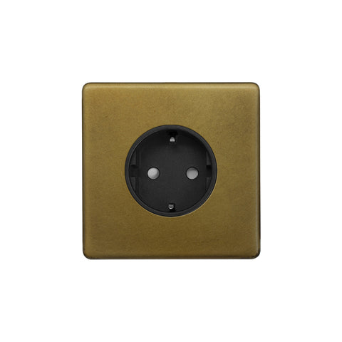 Screwless Old Brass 16A 1 Gang Euro Schuko Socket - SE Home