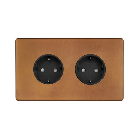 Screwless Antique Copper 16A 2 Gang Euro Schuko Socket - SE Home