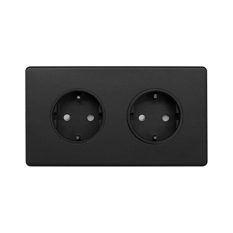 Screwless Matt Black 16A 2 Gang Euro Schuko Socket  