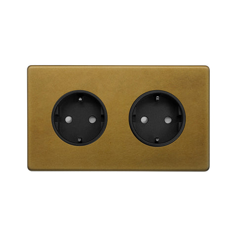 Screwless Old Brass 16A 2 Gang Euro Schuko Socket