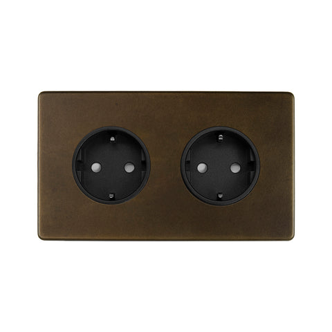 Screwless Vintage Brass 16A 2 Gang Euro Schuko Socket - SE Home