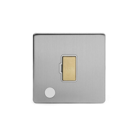 Screwless Fusion Brushed Chrome & Brushed Brass 13A Unswitched Flex Outlet White Trim - SE Home