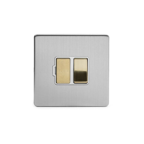 Screwless Fusion Brushed Chrome & Brushed Brass 13A Switched Fuse White Trim - SE Home