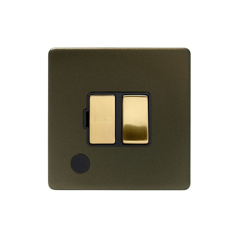 Screwless Fusion Bronze & Brushed Brass 13A Switched Fuse Flex Outlet Black Trim - SE Home