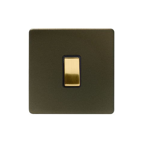 Screwless Bronze and Brushed Brass - Black Trim Screwless Fusion Bronze & Brushed Brass 20A 1 Gang Double Pole Light Switch Black Trim