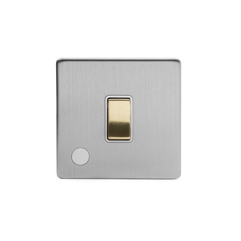 Screwless Fusion Brushed Chrome & Brushed Brass 20A 1 Gang Double Pole Switch Flex Outlet White Trim - SE Home