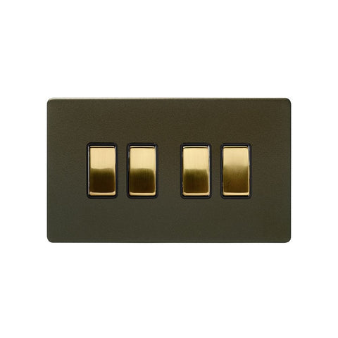 Screwless Fusion Bronze & Brushed Brass 10A 4 Gang 2 Way Light Switch Black Trim - SE Home