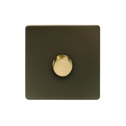 Screwless Bronze and Brushed Brass - Black Trim Screwless Fusion Bronze & Brushed Brass 250W 1 Gang 2 Way Trailing Dimmer Black Trim