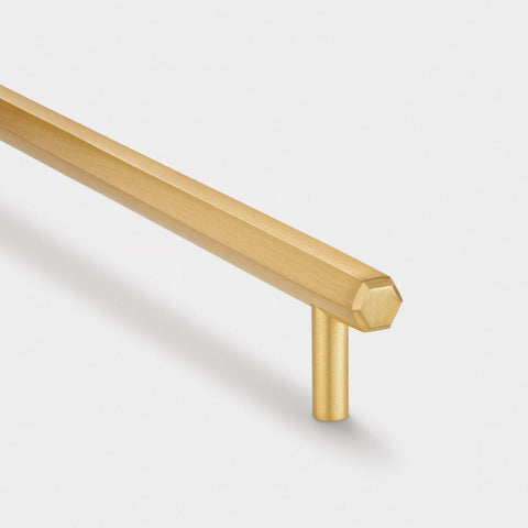 Slim Hexagonal Brass Cupboard Bar Handle - Satin Brass - Hole Centre 320mm - SE Home