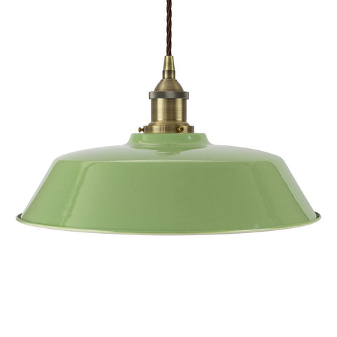 Mint Green Chancery Painted Pendant Light - Antique Brass Lamp Holder & Ceiling Rose - SE Home
