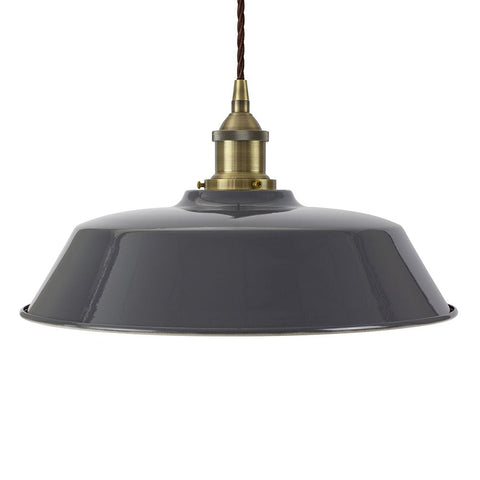 Slate Grey Chancery Painted Pendant Light - Antique Brass Lamp Holder & Ceiling Rose - SE Home