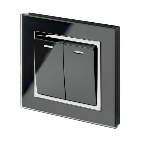 Crystal CT 2 Gang Rocker Light Switch  Black