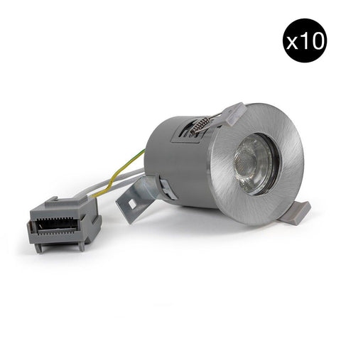 10 PACK - Brushed Chrome GU10 Fire Rated IP65 Downlight - SE Home