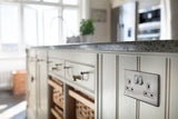 Screwless Raised - Brushed Chrome 13A 2 Gang Switched Plug Socket, Double Pole - White Trim - SE Home
