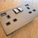 Screwless Plate Matt Bronze Single Telephone Master Outlet - Black Trim