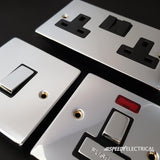 Polished Chrome 2 Gang 13A DP Ingot Type A & C USB Twin Double Switched Plug Socket - Black Trim - SE Home