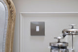Screwless Raised - Brushed Chrome 10A 1 Gang 2 Way Light Switch - White Trim - SE Home