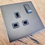 Screwless Plate Matt Bronze 5A Round Pin Socket - Black Trim