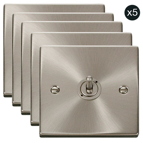 5 PACK - Satin Chrome 1 Gang 2 Way 10AX Toggle Light Switch - SE Home