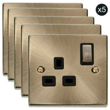 5 PACK - Antique Brass 1 Gang 13A DP Ingot Switched Plug Socket - Black Trim - SE Home
