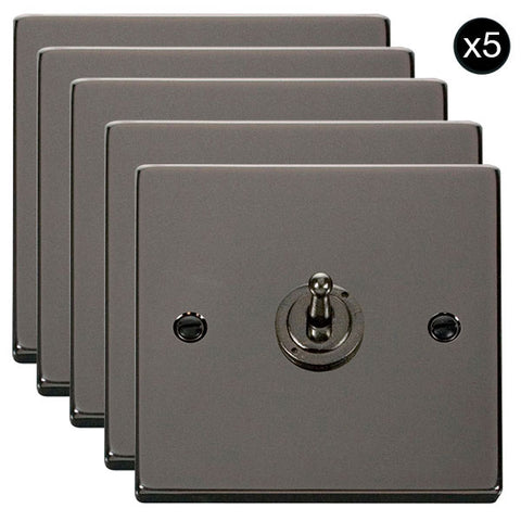 5 PACK - Black Nickel 1 Gang 2 Way 10AX Toggle Switch - Black Trim - SE Home