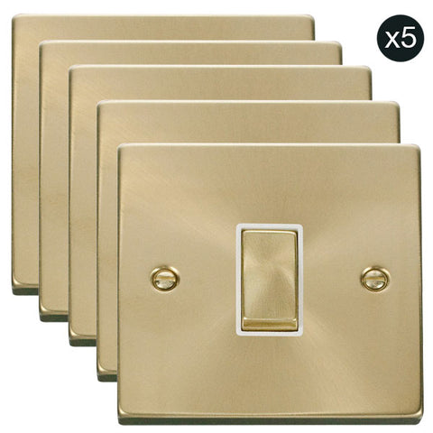 5 PACK - Satin Brass 10A 1 Gang 2 Way Ingot Light Switch - White Trim - SE Home