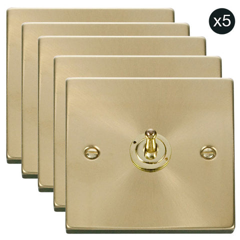 5 PACK - Satin Brass 1 Gang 2 Way 10AX Toggle Light Switch - SE Home
