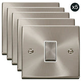 5 PACK - Satin Chrome 10A 1 Gang 2 Way Ingot Light Switch - White Trim - SE Home