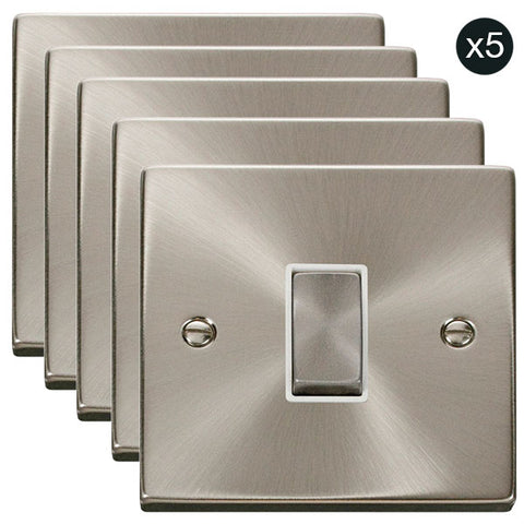 5 PACK - Satin Chrome 10A 1 Gang 2 Way Ingot Light Switch - White Trim - SE Home