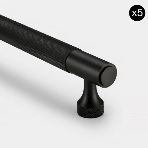 5 PACK - Knurled Brass Cupboard Bar Handle - Black - Hole Centre 128mm - SE Home