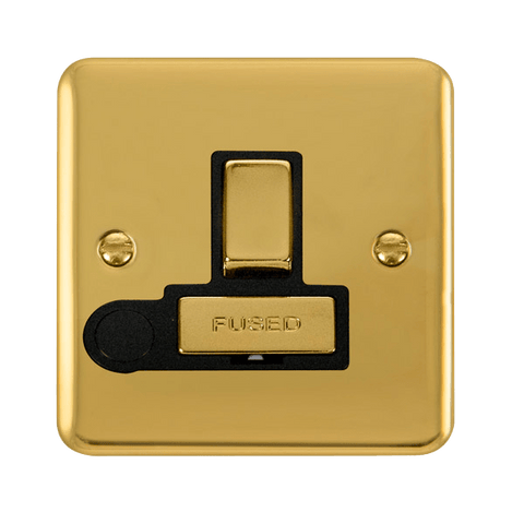 Curved Polished Brass 13A Fused Ingot Connection Unit Switched With Flex - Black Trim