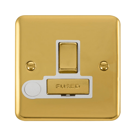Curved Polished Brass 13A Fused Ingot Connection Unit Switched With Flex - White Trim