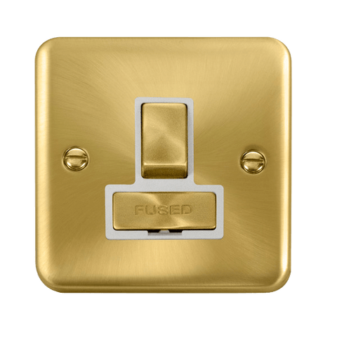 Curved Satin Brass 13A Ingot Fused Connection Unit Switched - White Trim