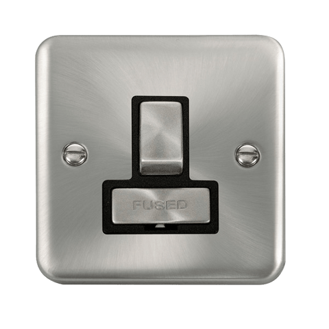 Curved Satin Chrome 13A Fused Ingot Connection Unit Switched - Black Trim