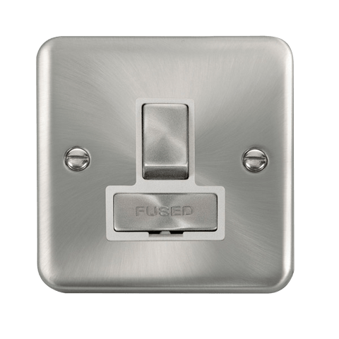 Curved Satin Chrome 13A Fused Ingot Connection Unit Switched - White Trim