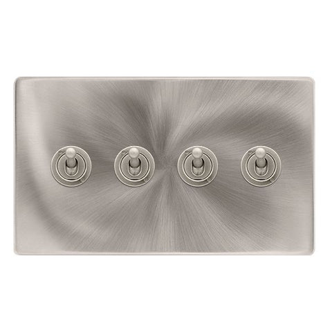Screwless Plate Brushed Steel 10A 4 Gang 2 Way Toggle Light Switch