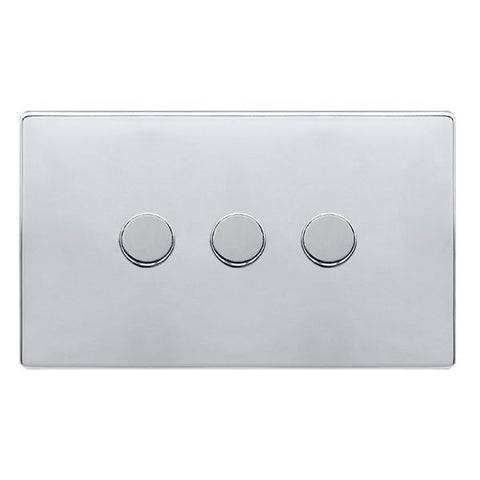 Screwless Plate Polished Chrome 3 Gang 2 Way LED 100W Trailing Edge Dimmer Light Switch