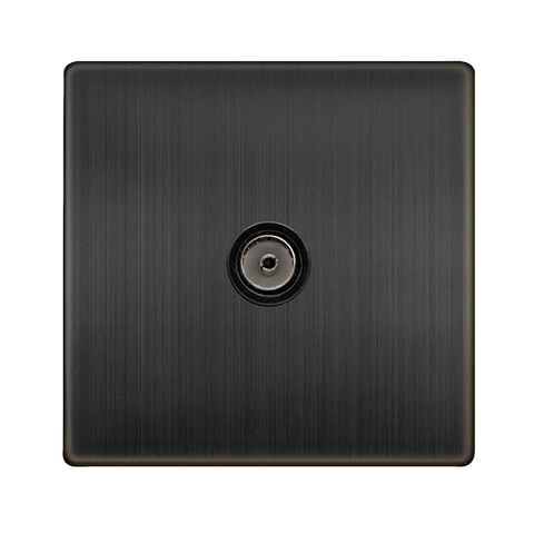 Screwless Plate Matt Bronze Single Non-Isolated Coaxial Outlet - Black Trim - SE Home