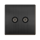 Screwless Plate Matt Bronze Twin Non-Isolated Coaxial Outlet - Black Trim - SE Home