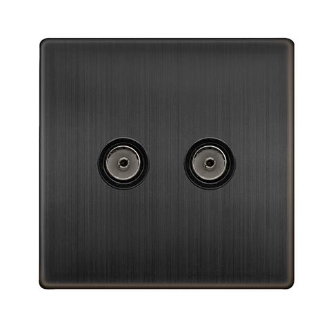 Screwless Plate Matt Bronze Twin Non-Isolated Coaxial Outlet - Black Trim - SE Home